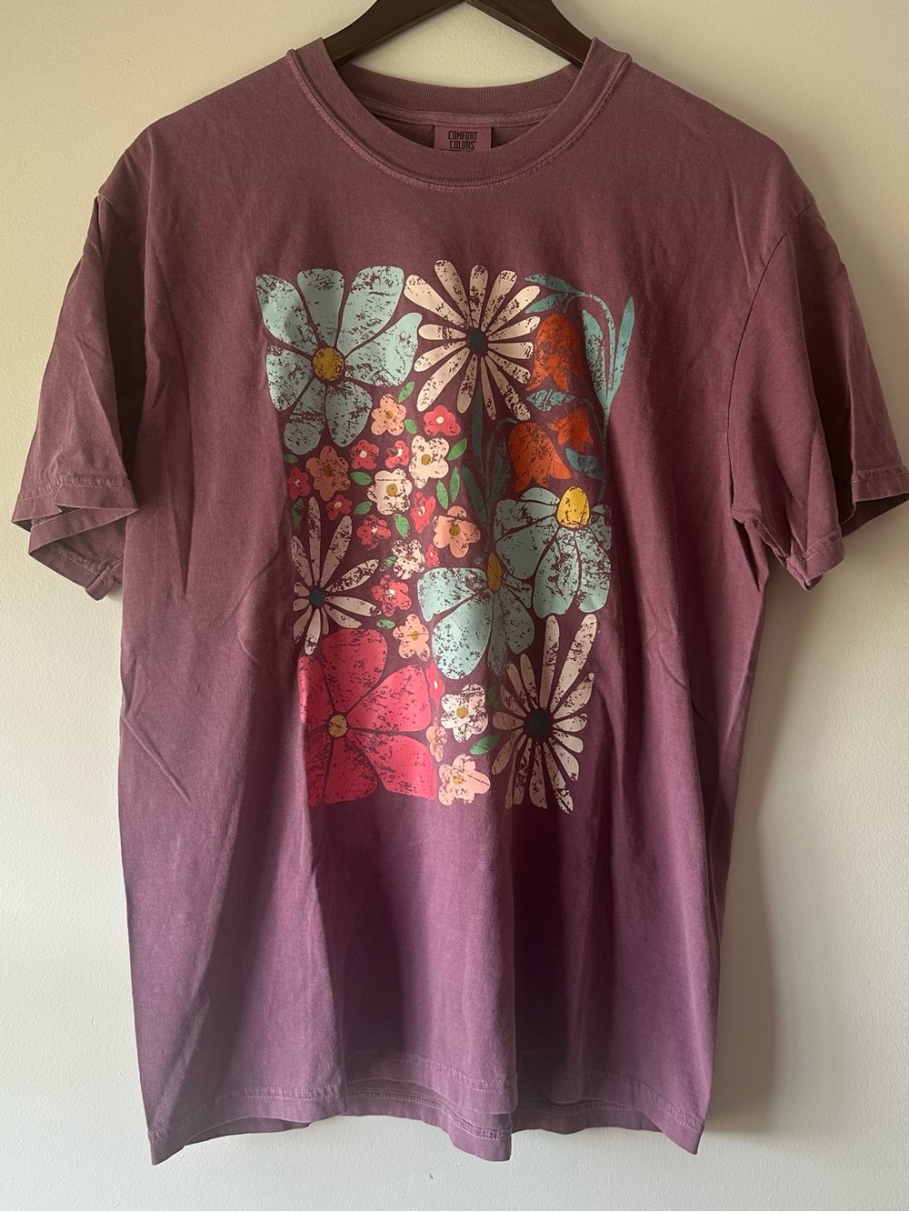 Purple Comfort Colors TShirt with Flower Pattern Large